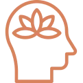 Outline of head with lotus flower inside.