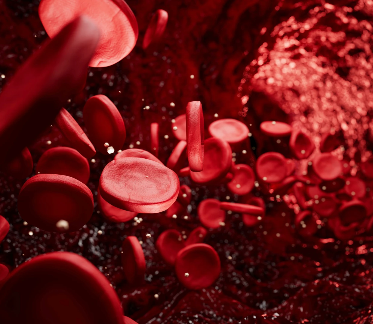 Red blood cells flowing through bloodstream.